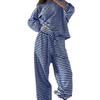 European and American style ins striped home pajamas pajama pants set women's V multi-color long-sleeved trousers casual wear