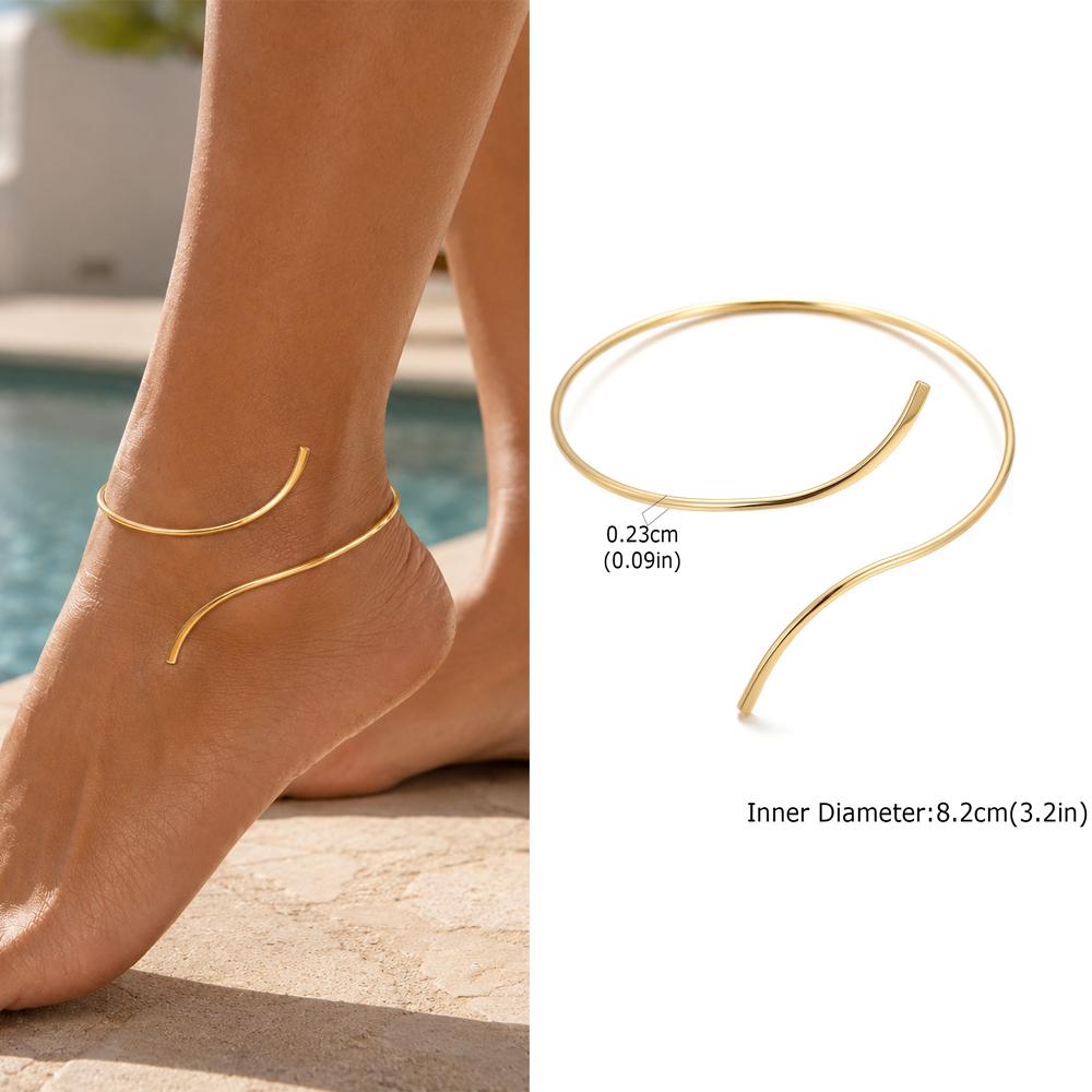 Exquisite Gold Plated Anklets for Women Minimalist Adjustable Curved Shaped Ankle Bracelets Summer Beach Foot Jewelry Gift