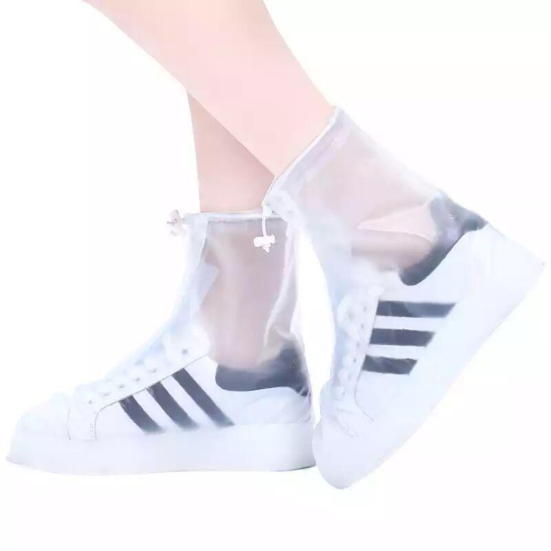 Mid-Calf Waterproof Zippered Rain Shoe Covers, Anti-Slip PVC Overshoes, Wear-Resistant and Thickened for Travel