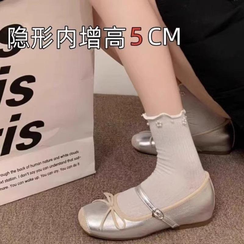 Gentle Wind Single Shoes Autumn New Square Head Word with Bow Mary Jane Shoes