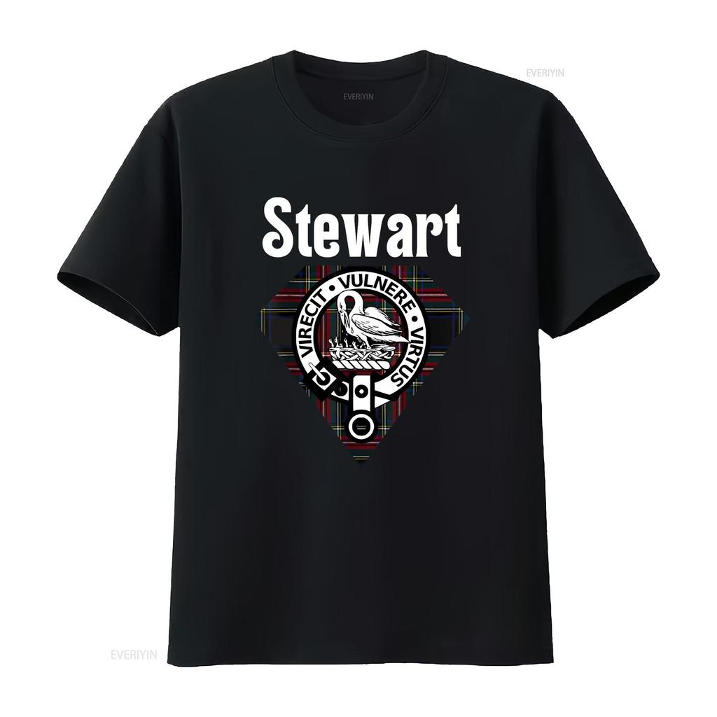 Stewart Clan Scottish Name Coat Of Arms Black Tartan T Shirt Vintage Washed Slightly Breathable Casual Graphic Stylish Vintage