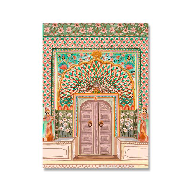 Watercolor Morocco Door Vintage Poster Corridor Architecture Art Pictures Printed Canvas Painting Picture Living Room Home Decor
