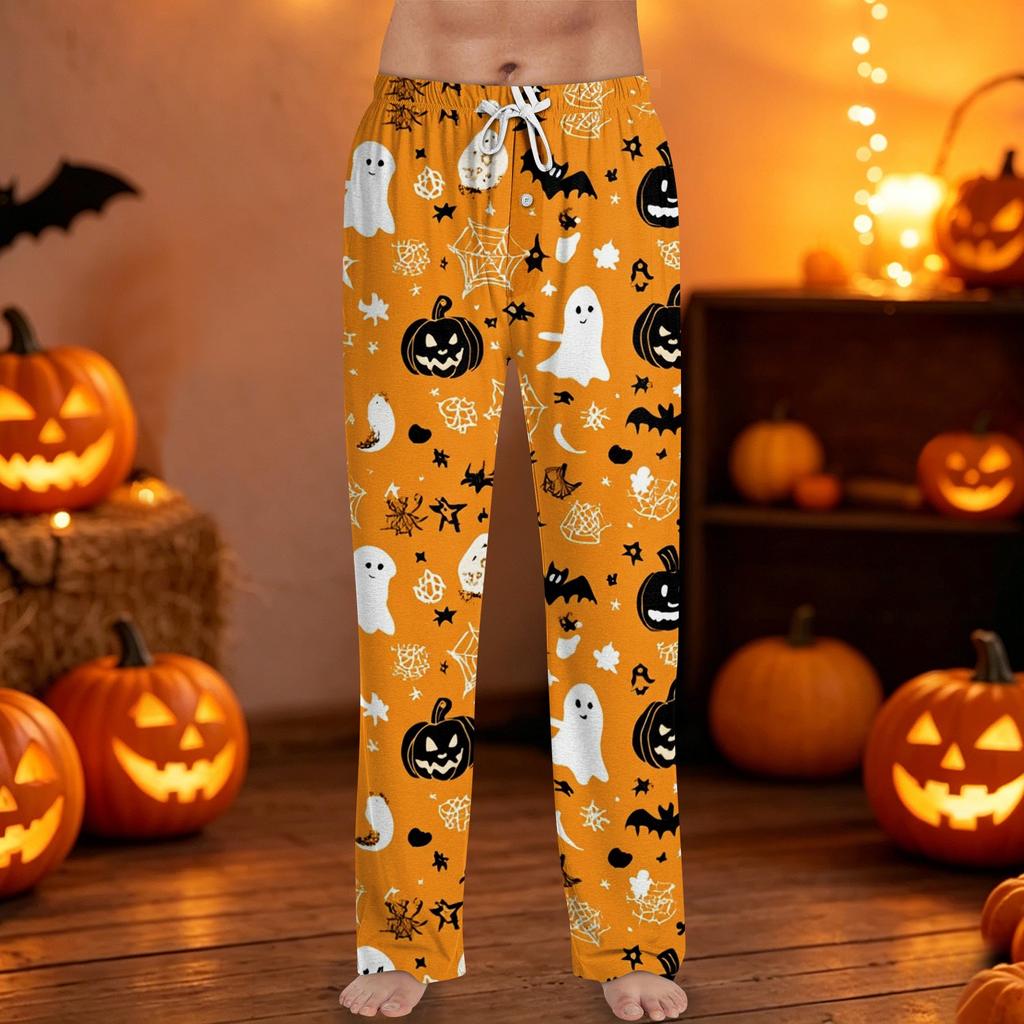 Men's Halloween Print Drawstring Lounge Pants Casual Sleepwear Bottoms Relaxed Fit Lightweight Fabric Comfortable Waistband