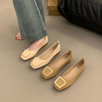 Doudou Women's Autumn New Versatile Lazy One-pedal Metal Buckle Square Head Soft Sole Soft Surface Women's Single Shoes