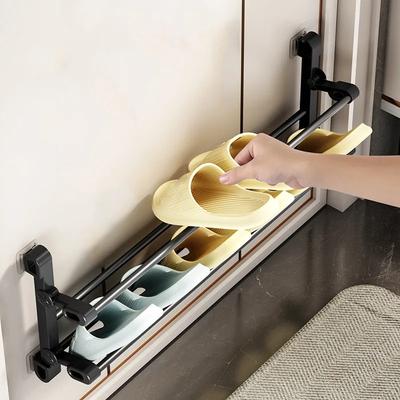 Étagère à chaussures murale sans perçage Étagère à pantoufles Crochets à pantoufles pour salle de bain Étagère de rangement pour chaussures Séchoir Porte-chaussures suspendu à la porte