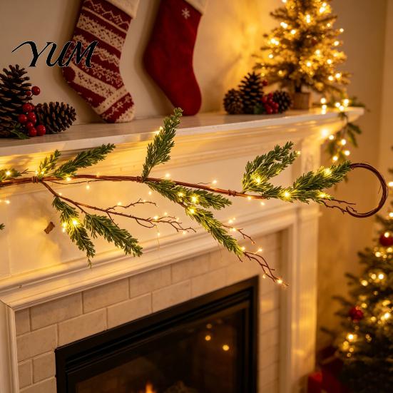 Christmas Gift for Home Artificial Pine Garland, Real Touch Norfolk Faux Greenery Winter Wall Hanging Ivy Vine Cypress Garland Mantel Fireplace Table