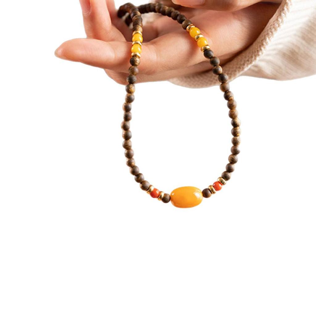 Women's Natural Agarwood & Amber Clavicle Necklace - Versatile Choker Sweater Chain