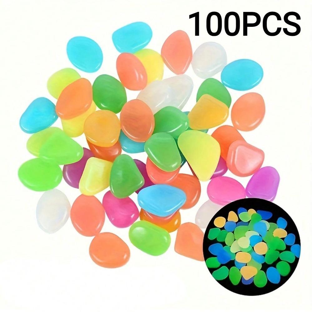 100Pcs Glow In The Dark Pebbles - Resin Luminous Stones Glow Garden Pebbles, Outdoor Indoor DIY Glow Decor Stone Ornament