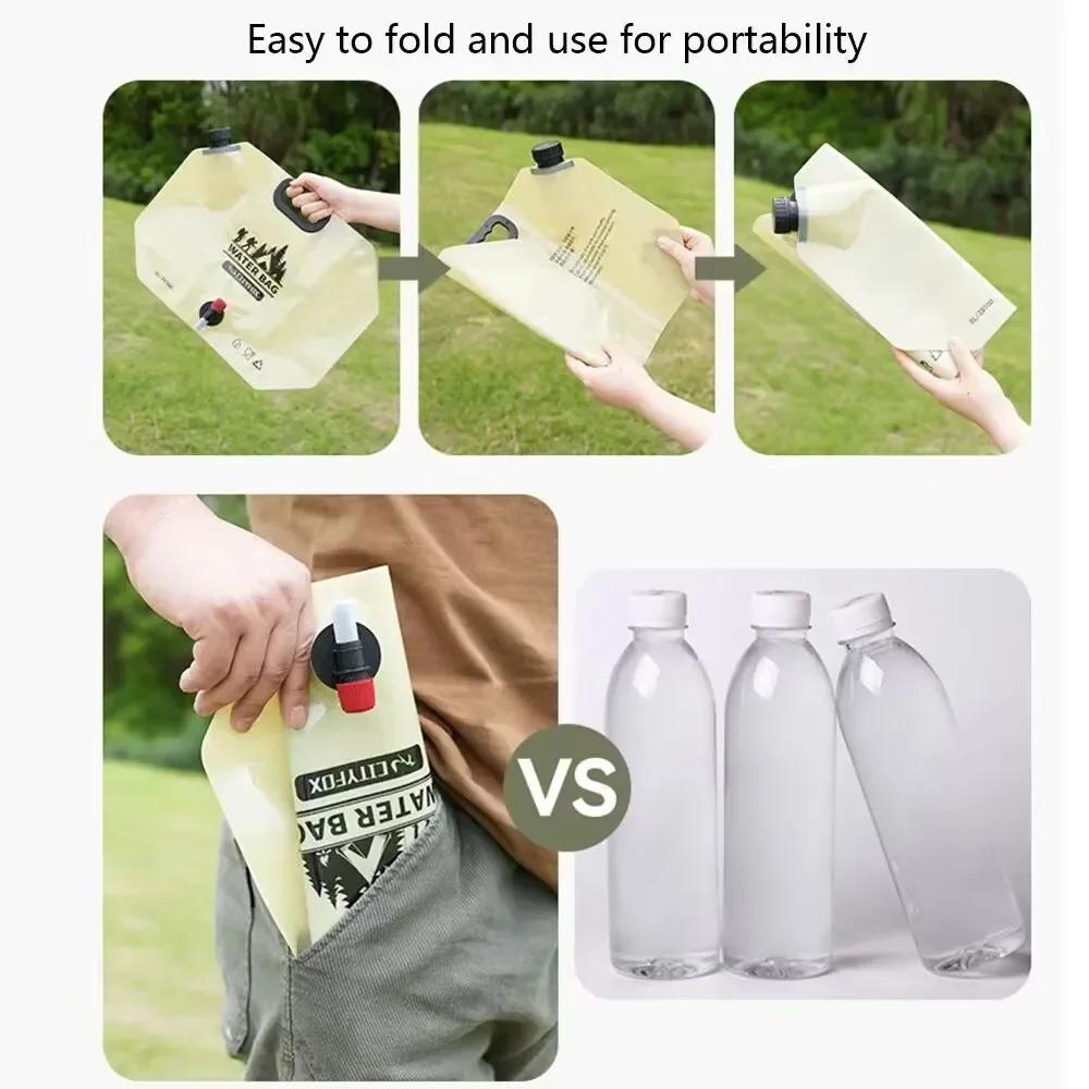 8L Outdoor Collapsible Water Storage Bag With Faucet Valve Camping Food Grade Large Capacity Portable Foldable Plastic Water Bag