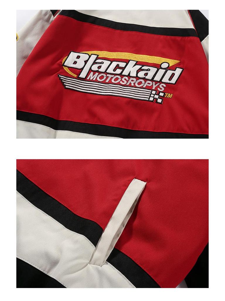 Unisex retro závodní vyšívaná bunda - Americký a evropský pouliční styl, design pro motorkáře a baseball pro podzim/zimu