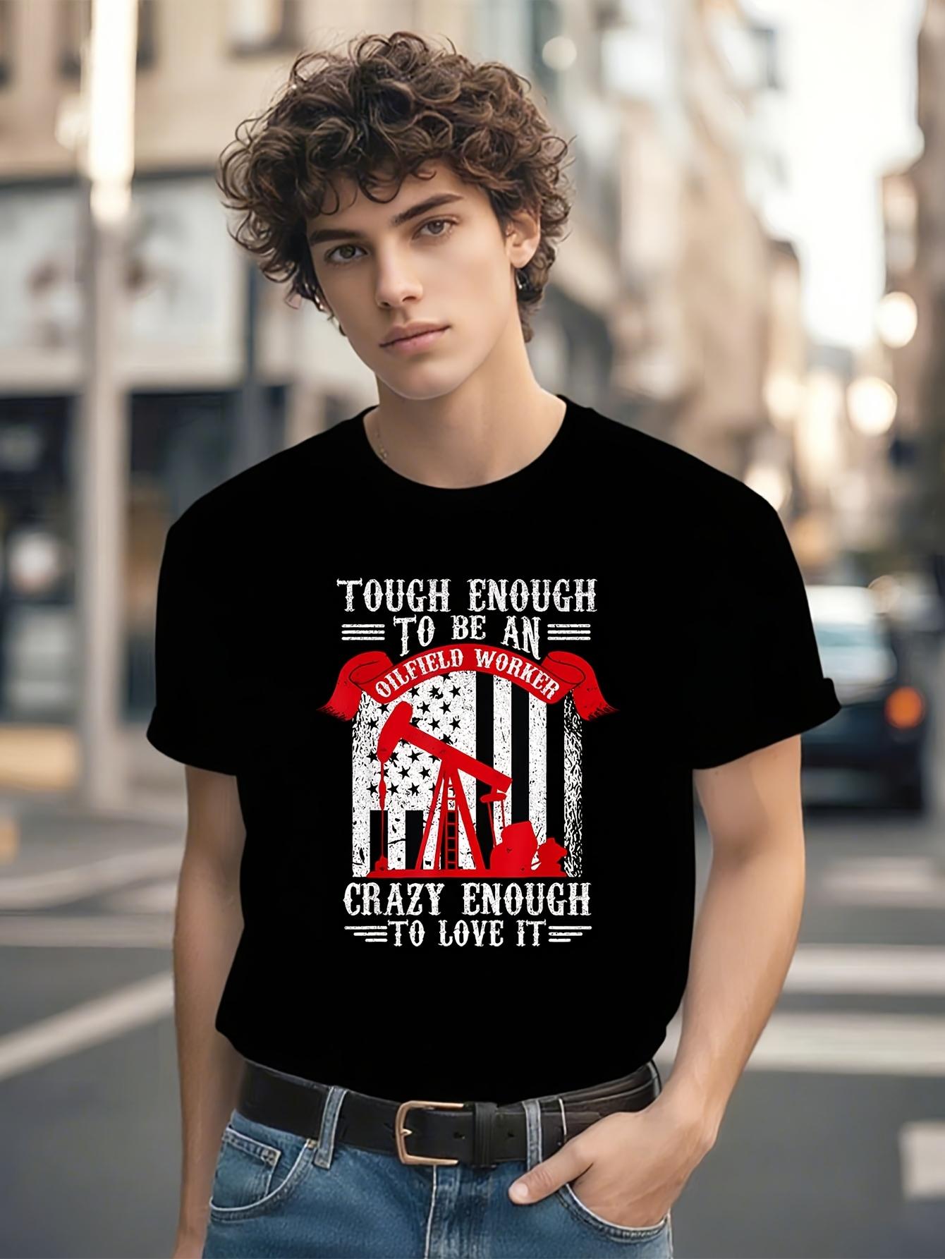 Oilfield Worker Pride - 100% Cotton Crew Neck Short Sleeve Tee with Drilling Rig & Fracking Print T-shirt L