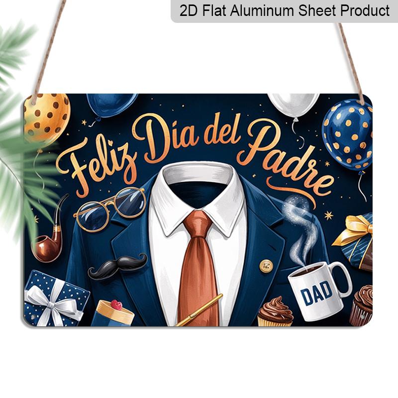 

2D Flat, 1pc Feliz Dia Del Padre Spanish Father s Day Plaque - Navy Blue & Gold Decor Sign with Suit & Tie, Father s Day Theme - Aluminium Wall 20*30cm