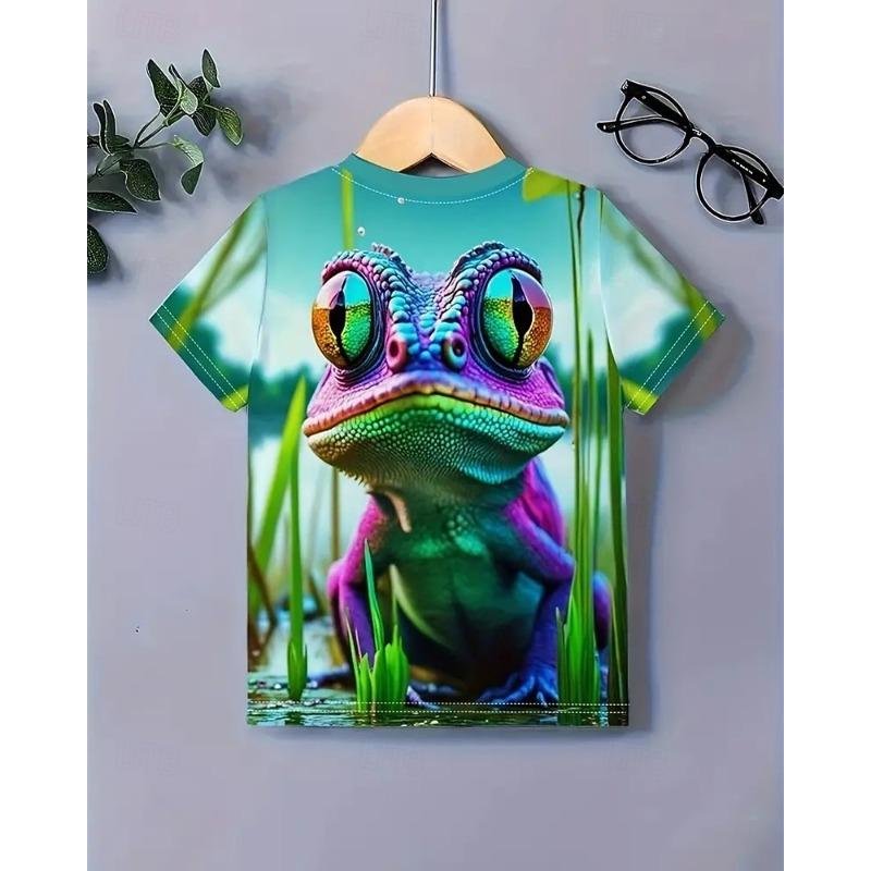 3D Pattern Animal Print Children's T-shirt Short Sleeved Summer Sports Fashion Street Casual Top