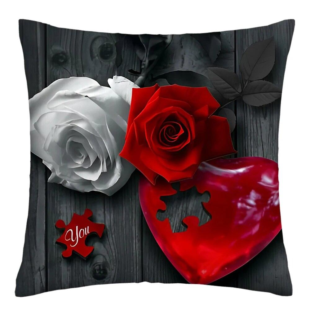 Red Rose Flower Print Pillowcase Sofa Cushion Cover Home Improvement