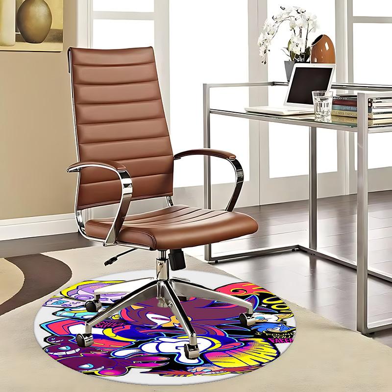 1 Stück Sonic the Hedgehog & Friends Anime Cartoon Design Runder Teppich - Bürostuhlmatte, Rutschfester Teppich für Heimdekoration, Wohnzimmer