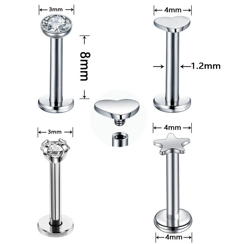 12PC Crystal Labret Piercing Set 16G Heart Tragus Piercing Earring Lot Conch Piercing Set Lip Labret Stud Pack Lobe Earring Bulk