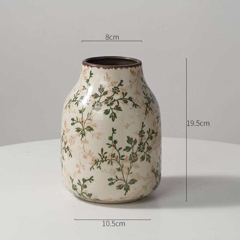 American Country Crackle Glaze Ceramic Milk Jug Vase - Pastoral Feng Shui Flower Arrangement Retro Decor