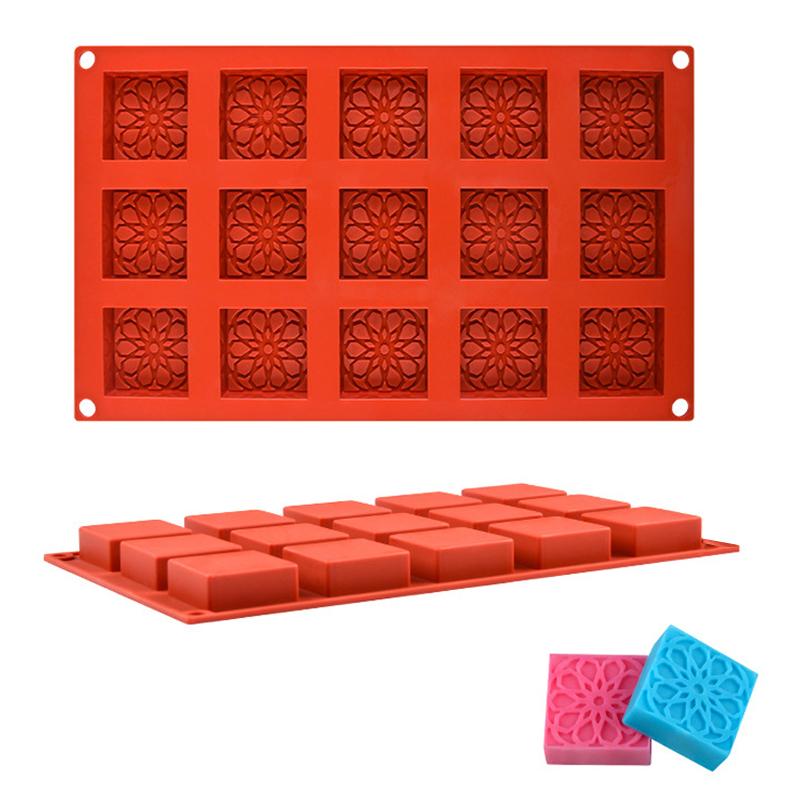 Circular or Square Top Patterned Decorative Chocolate Mold Red Brown Silicone Cake Molds DIY Soap Moulds Dessert Baking Tools