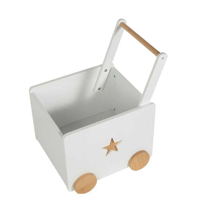 Boîte à Jouets Enfant GINGER HOME, sur Roulettes avec Poignée de Poussée, Bois MDF Blanc et Bambou, 38x45x54 cm