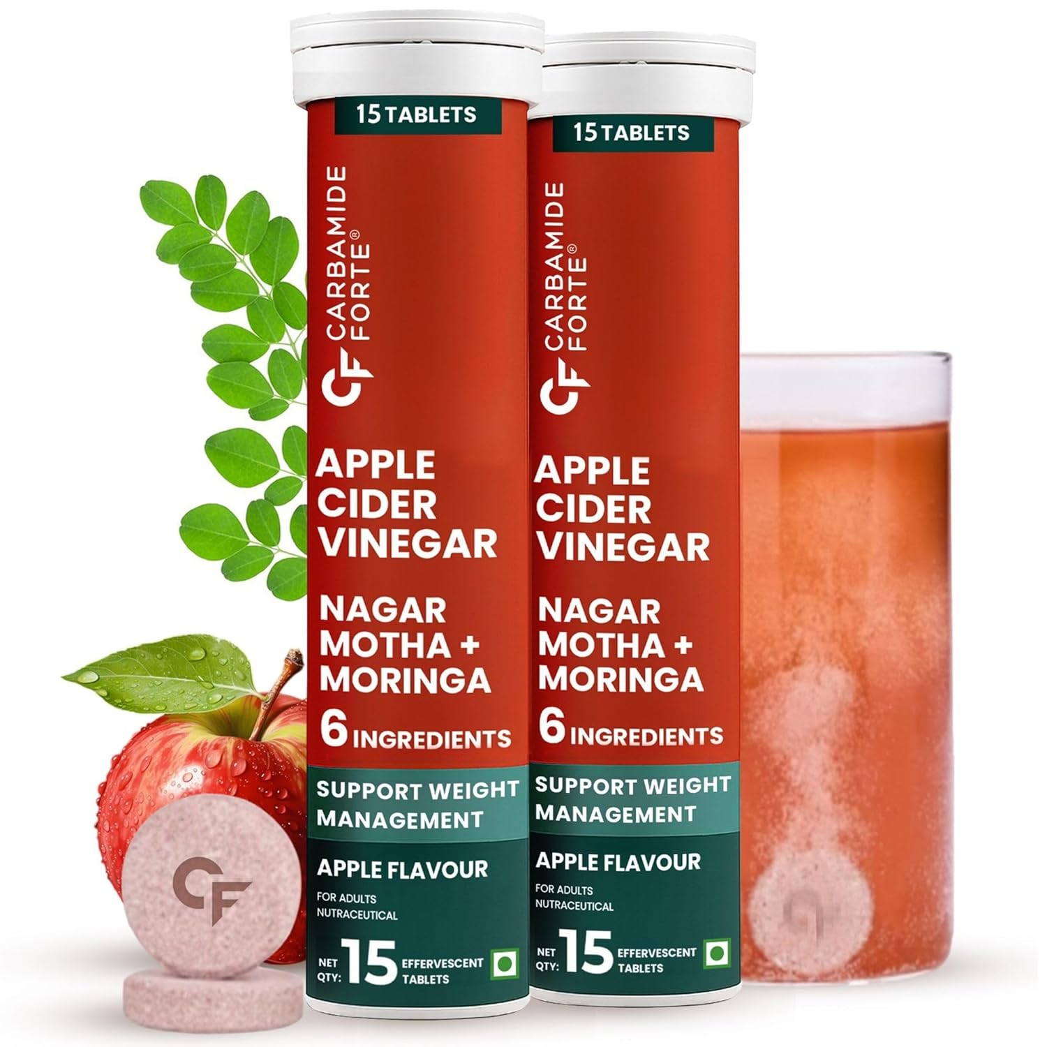 

Carbamide Forte ACV Apple Cider Vinegar Tablets 15 Tabs X Pack of 2 with Moringa & Cinnamon