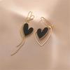 New Asymmetrical Love Heart Tassel Drop Earrings for Women Temperament Black Long Dangle Earring Party Daily Wear Jewelry Gift