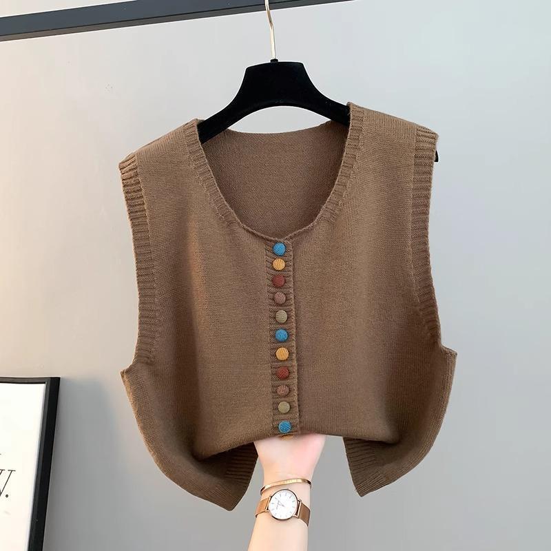 2025 Women’s Knitted V-Neck Cardigan Vest - Sleeveless, Loose Fit for Spring & Autumn