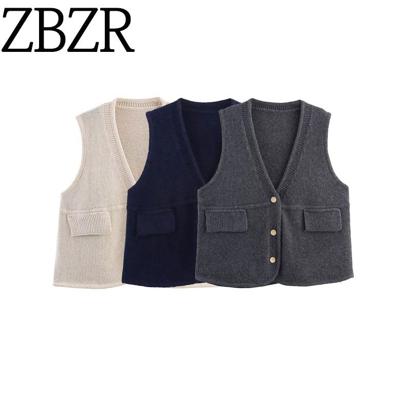 Zbzr Autumn New Women Clothes Western Style Fashion V-neck Knitted Wool Loose Cardigan Vest Vest Waistcoat