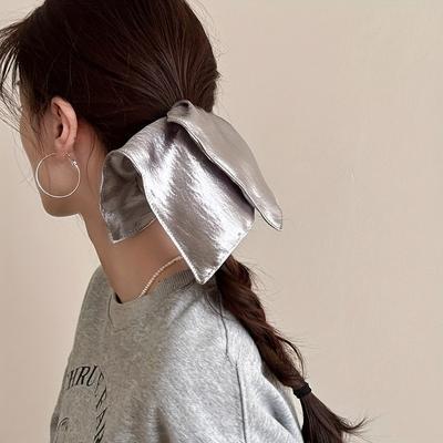 Korean-style Shiny Fabric Silvery Square Scarf Large Intestine Hair Tie for Women Low Ponytail Hair Rope