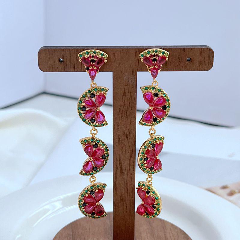Luxury Zircon Rhinestone Watermelon Dangle Earrings