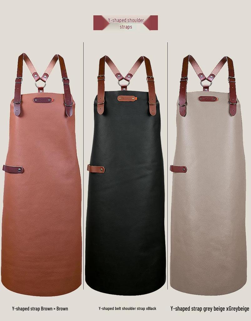 Waterproof PU Leather Hanging Neck Apron - Oil-Proof BBQ & Barista Style