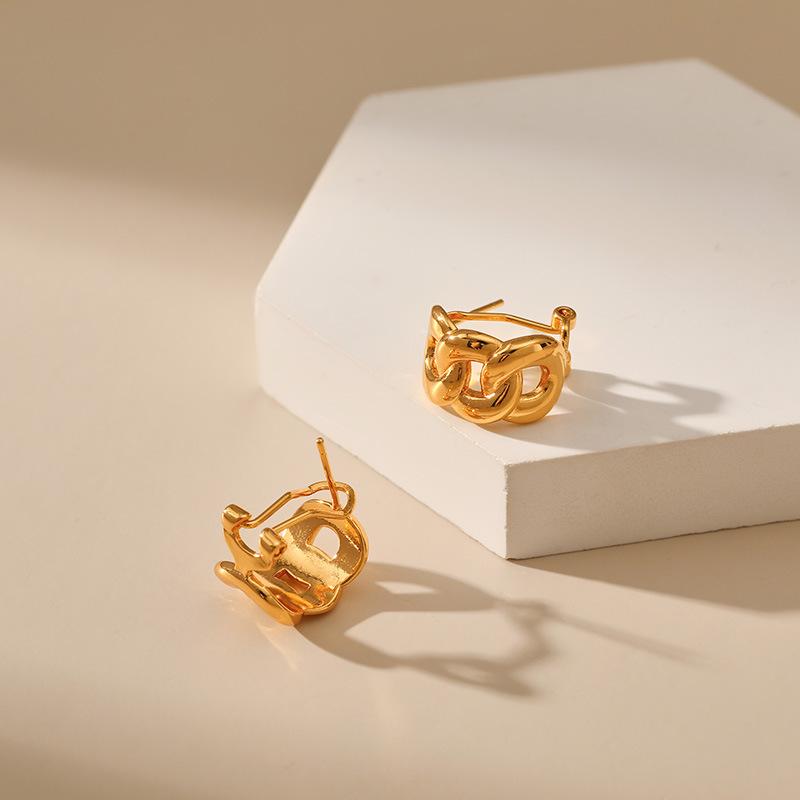 Minimalist Openwork Chain Twist 18k Gold Plated Earrings