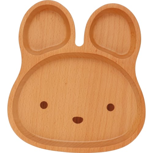 

Children s Wooden Dish, Kids/Baby Plate, Divided Plate, Lunch Plate, Approx. 20 x 22 x 2 cm, Beech Wood with Rabbit Design, Natural Wood, V-112