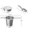 Stainless steel tea strainer with lid and teaspoon, foldable handle design