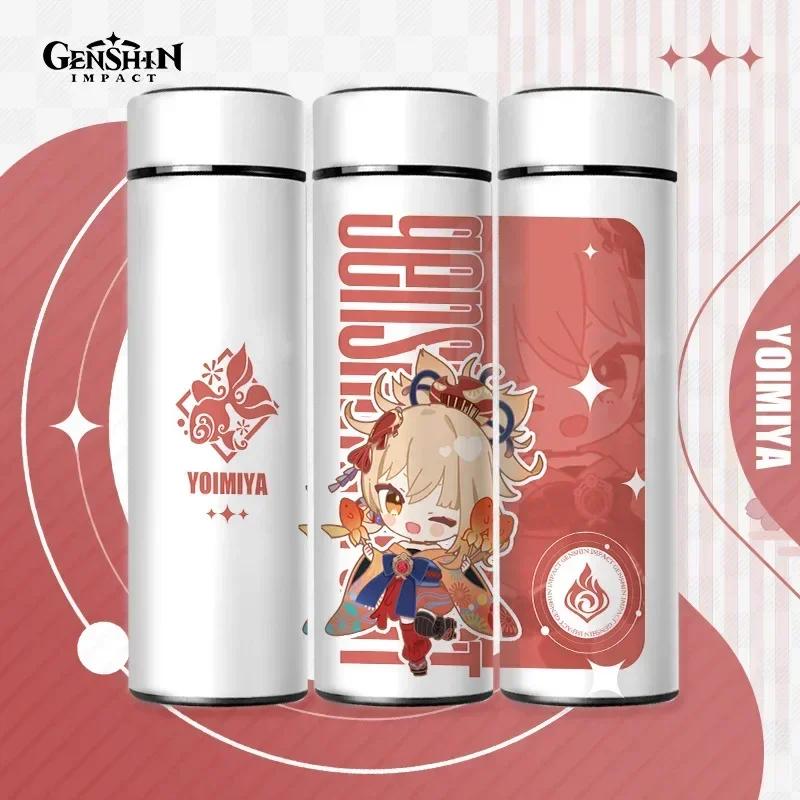 500ml Genshin Impact Thermo Bottle Stainless Steel Kawaii Anime Insulated Cup Water Zhongli Temperature Display Thermos Bottle