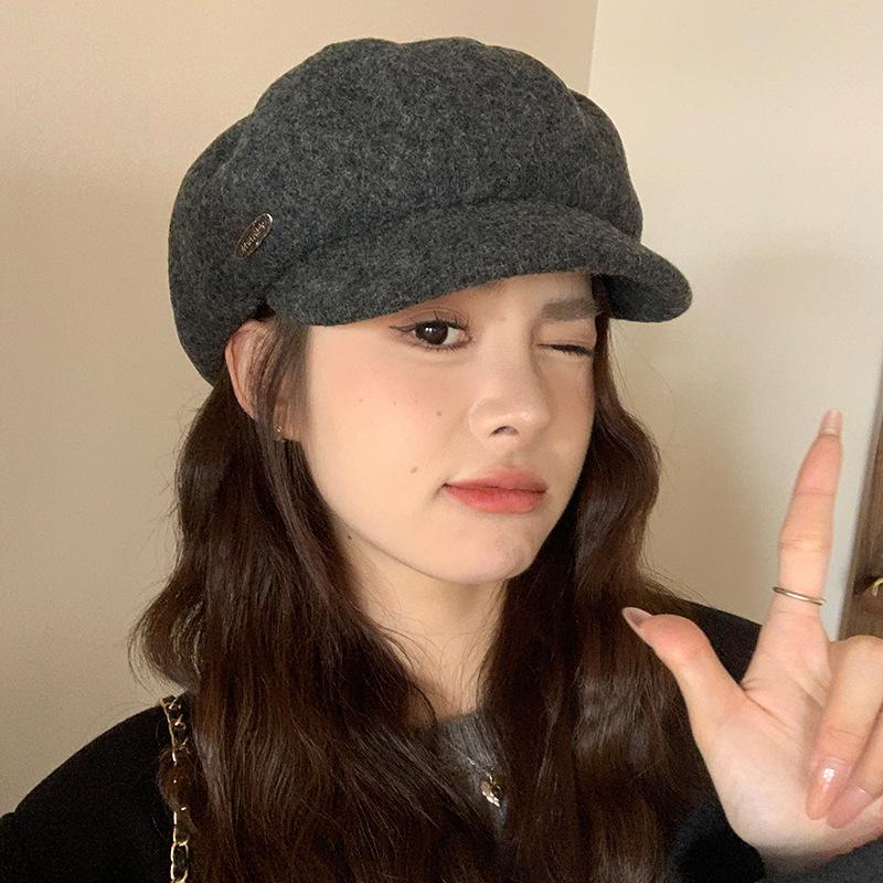 

Woolen duck tongue beret children autumn and winter star anise newsboy hat wool warm painter hat 55-59CM