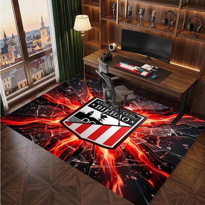 Athletic Bilbao Football Print Crystal Velvet Rug, Comfortable Water Absorbent Non Slip Indoor Floor Carpet