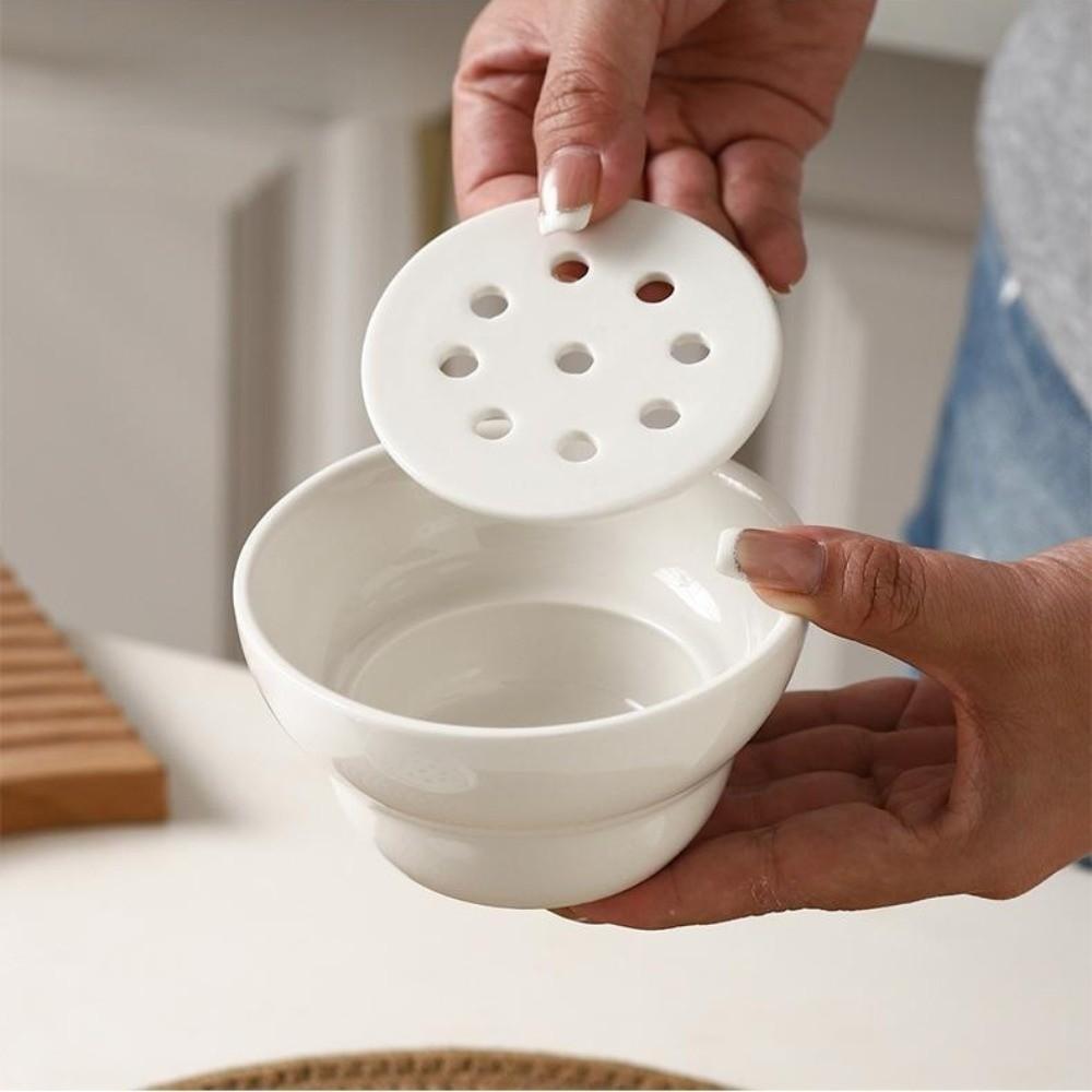 Tableware Creative Hot Pot Drip Oil Bowl Ceramic Round Dipping Sauce Bowl Mesh 270ml Double-layer Filter Soup Bowl Home