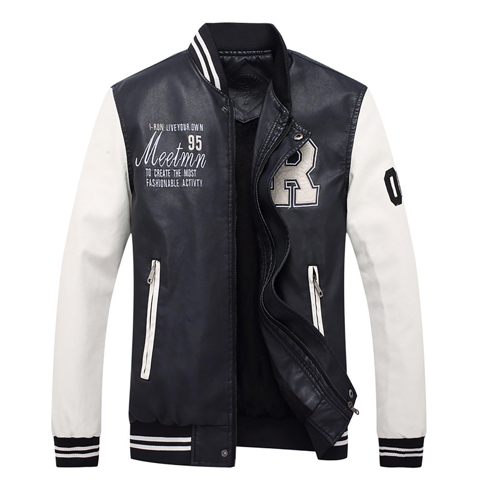 

Make 2 Be Men s Leather Stadium Jacket/Rider s Jacket/Sukajan Jacket with PU Leather, Winter Outerwear, KB80 (33.R_Black_2XL)