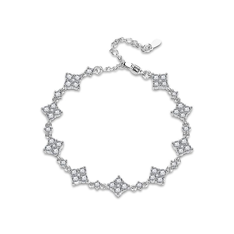 Lnngy Sterling Silver Adjustable Bracelets Four Leaf Clover Moissanite Bracelet With Certificate for Women Trend Jewel 14-19cm