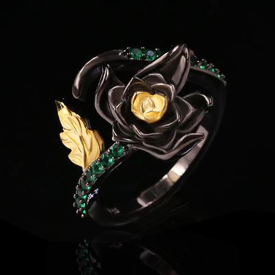 Italian Style Jewelry Natural Peridot Fashion Floral Adjustable Ring Jewelry