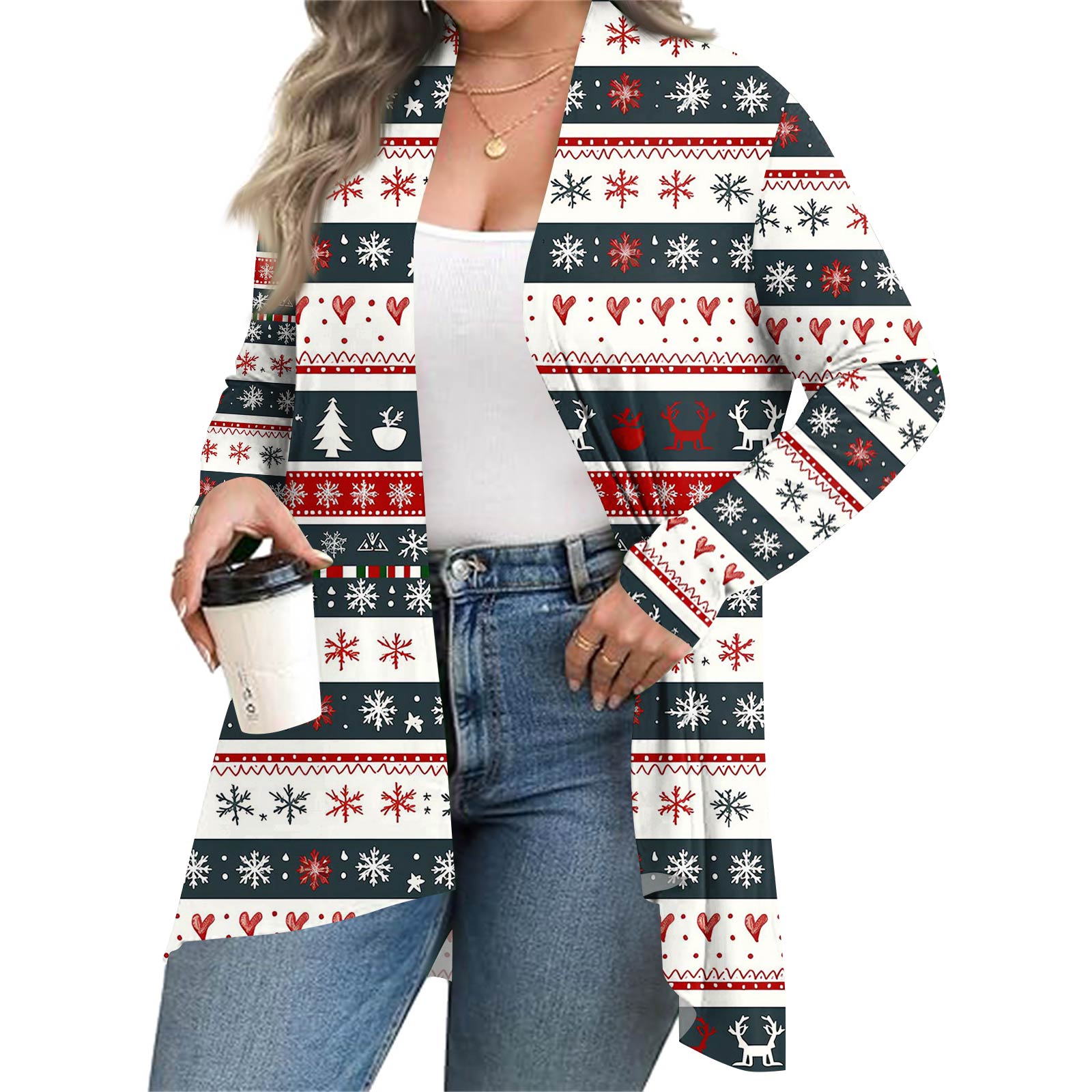 

Женский осенне-зимний модный повседневный кардиган средней длины с принтом и длинным рукавом XXXXL тёмно-синий