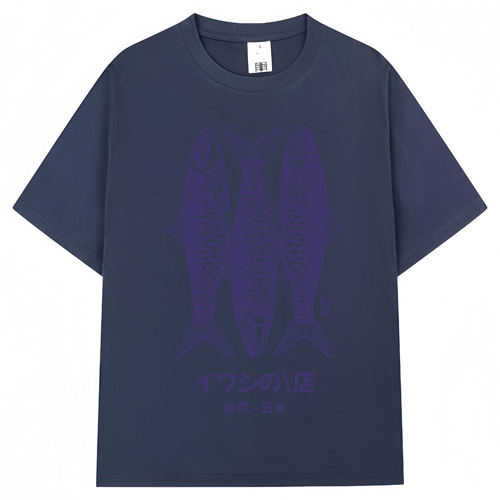 Japanese Style Sardines Shop Print Tshirt Summer Fashion Vintage Unisex Women T Shirt Oversized Cotton Casual T Shirts Streetwear