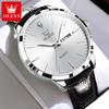 OLEVS Top Original Quartz Watches for Men Simplicity Dual Calendar Large Dial Leather Strap Waterproof Luminous Men's Wristwatch