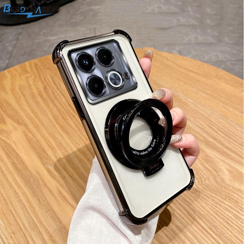 Luksus Stødsikker Magnetisk Holder til Magsafe Gennemsigtigt Cover til Funda Infinix Note 40 Pro Note40 Pro Plus Med Holder Stand Dæksel