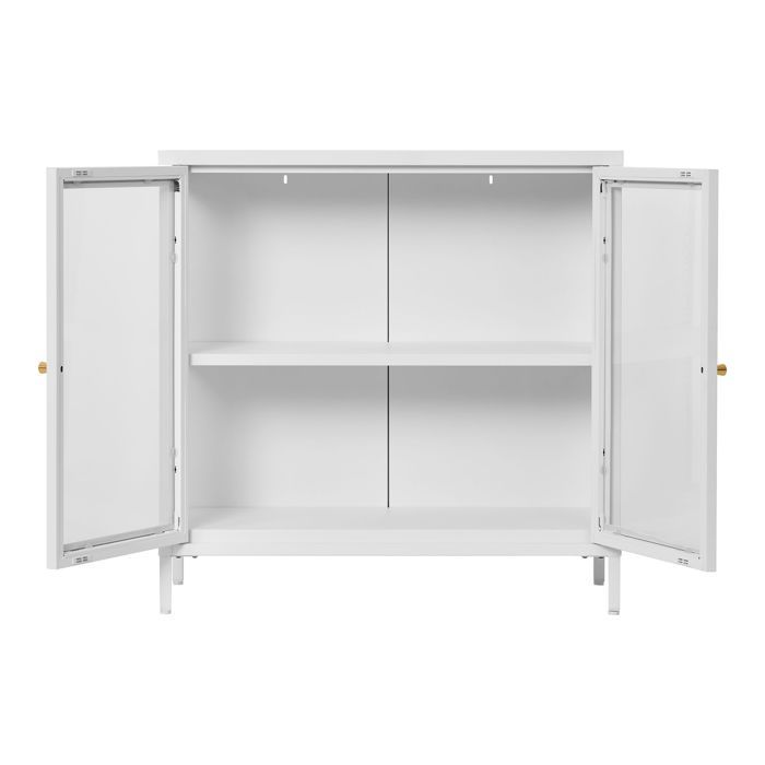 Buffet - EBUY24 - KITY - 2 Glass Doors - White Metal - 80x35x80 Cm