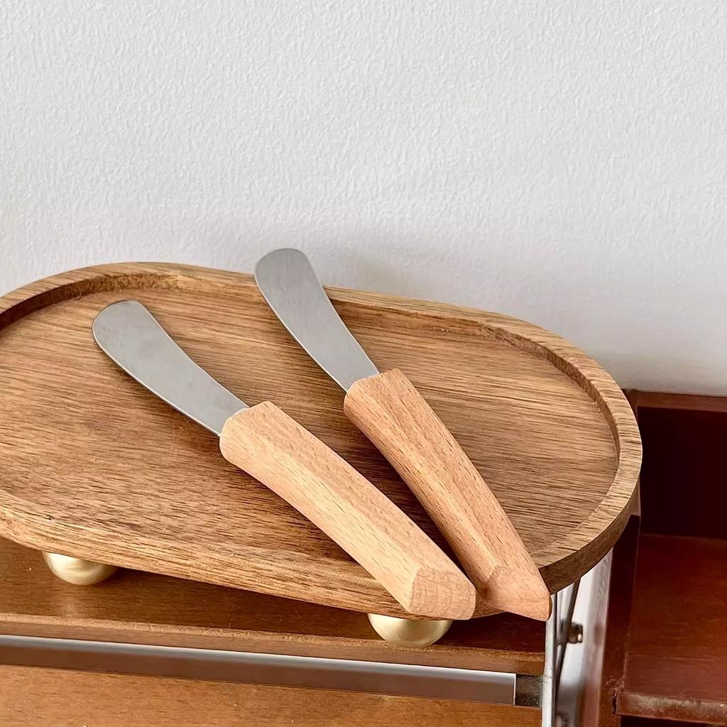 1/2pcs Butter Knife Jam Spreader Wooden Long Handle Minimalist Vintage Style Ideal for Spreading Butter Jam Cream Cheese