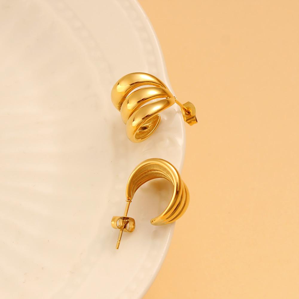 Korean Style Stainless Steel C-Shaped Earrings: Simple, High-End Wide Surface Studs for Women