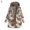 Women Fleece Lining Winter Hooded Coat Floral Leaf Print Long Sleeve