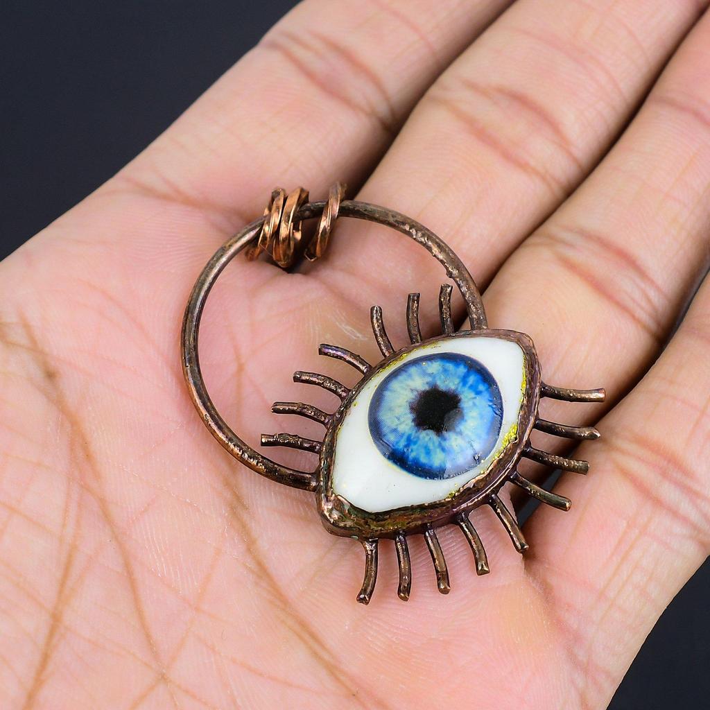 Evil Eye Pendant, Copper Electroformed Gemstone Jewelry, Handmade Pendant, For Mother Day
