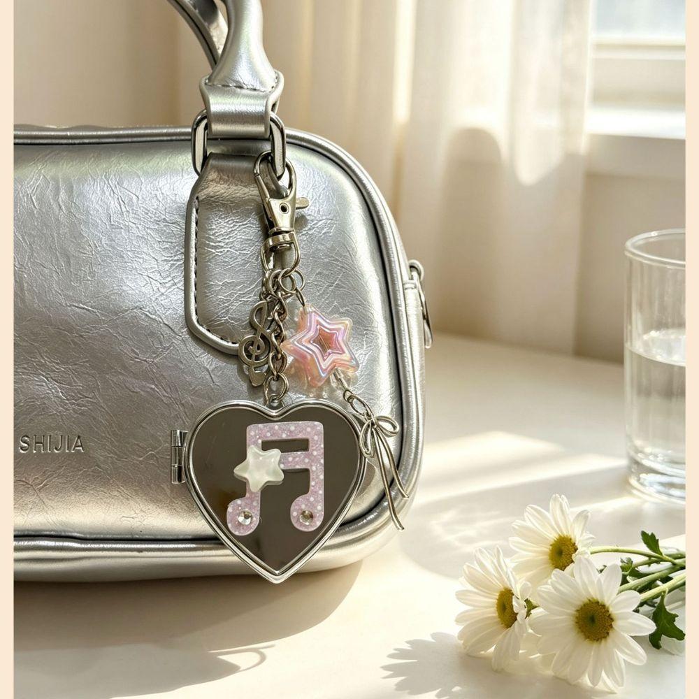 Lightweight Bag Charm Pendant Heart-Shaped Makeup Mirror Accessories Mirror Keychain Daily Use